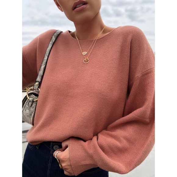 Yasmine Puff Sleeve Cozy Knit Sweater - Blush - Picture 4 of 8